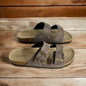Lucky Brand Men’s Blanc Footbed Double Strap Buckle Suede Cork Sandal